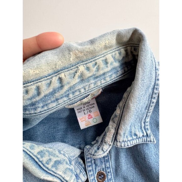 Vintage 90's JORDACHE Blue Cotton Denim Button Down Shirt, Size L - Picture 11 of 13